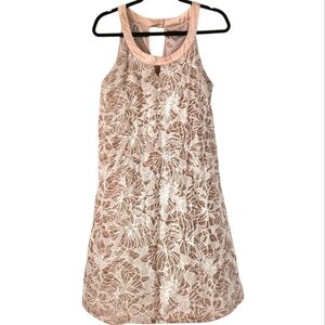 Monoreno Dusty Pink Floral Lace Dress Women's Medium Halter Keyhole A-Line Lined